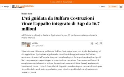 L’Ati guidata da Bulfaro Costruzioni vince l’appalto integrato di Aqp da 16,7 milioni